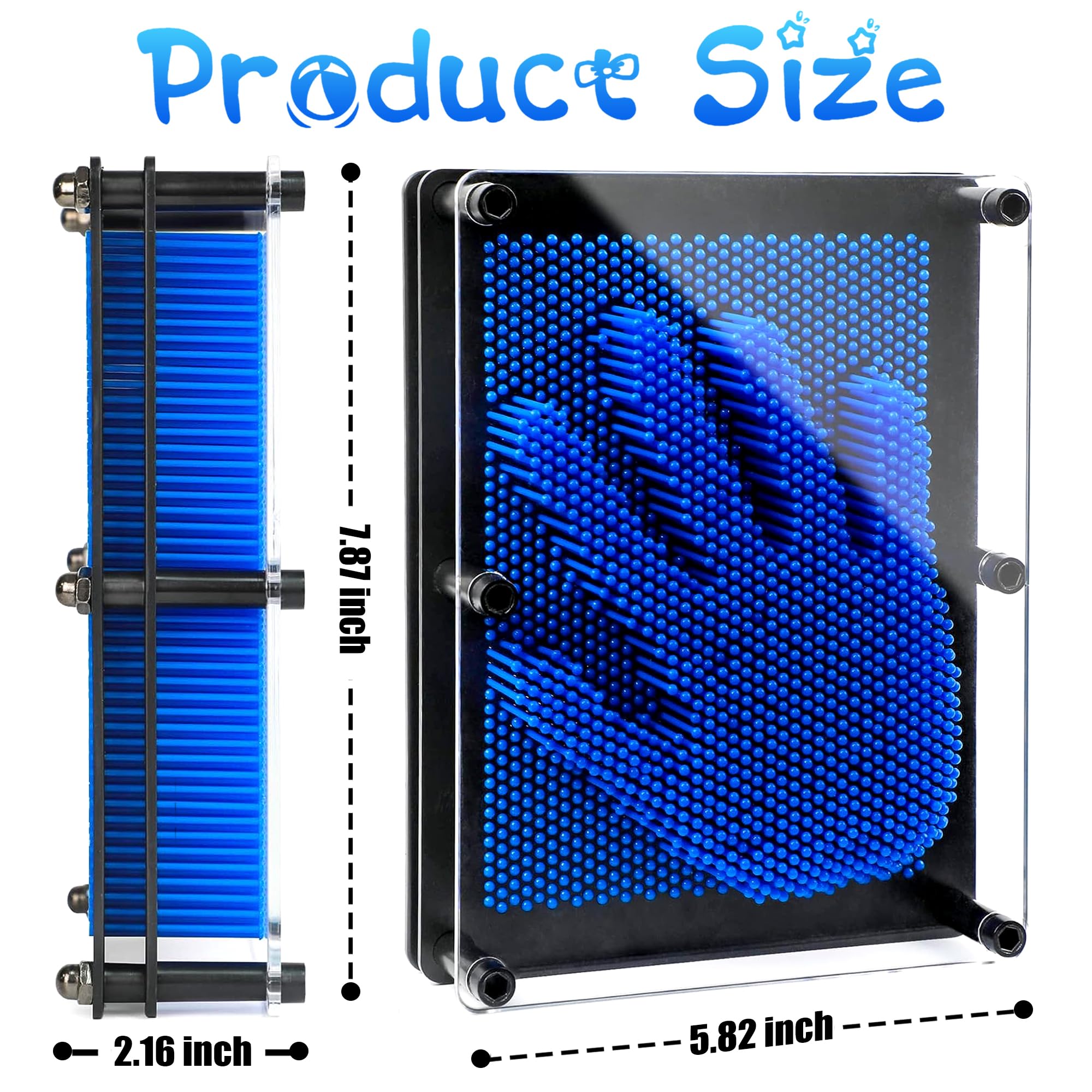 Hsxfl Classic 3D Pin Art Board Toy Sculpture - 8x6 Inch Large Sensory Fidget Toy for Kids & Adults, Stress Relief Birthday Gift for Boys Girls (Blue) - Perfect for Home, Office, Classroom & Therapy Use