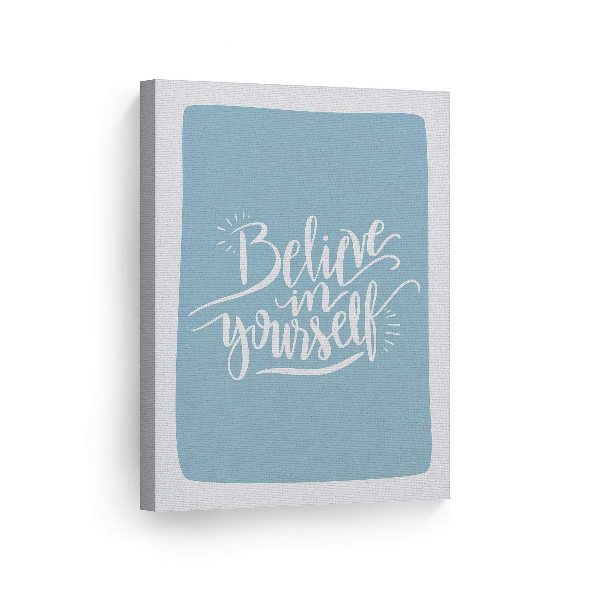 Believe in Yourself Inspirational Wall Art - Blue Canvas Print for Kids Room, Nursery & Baby Room Decor - Ready to Hang Motivational Poster 22x15 Inches - Made in USA | Perfect for Bedrooms, Playrooms & Classrooms