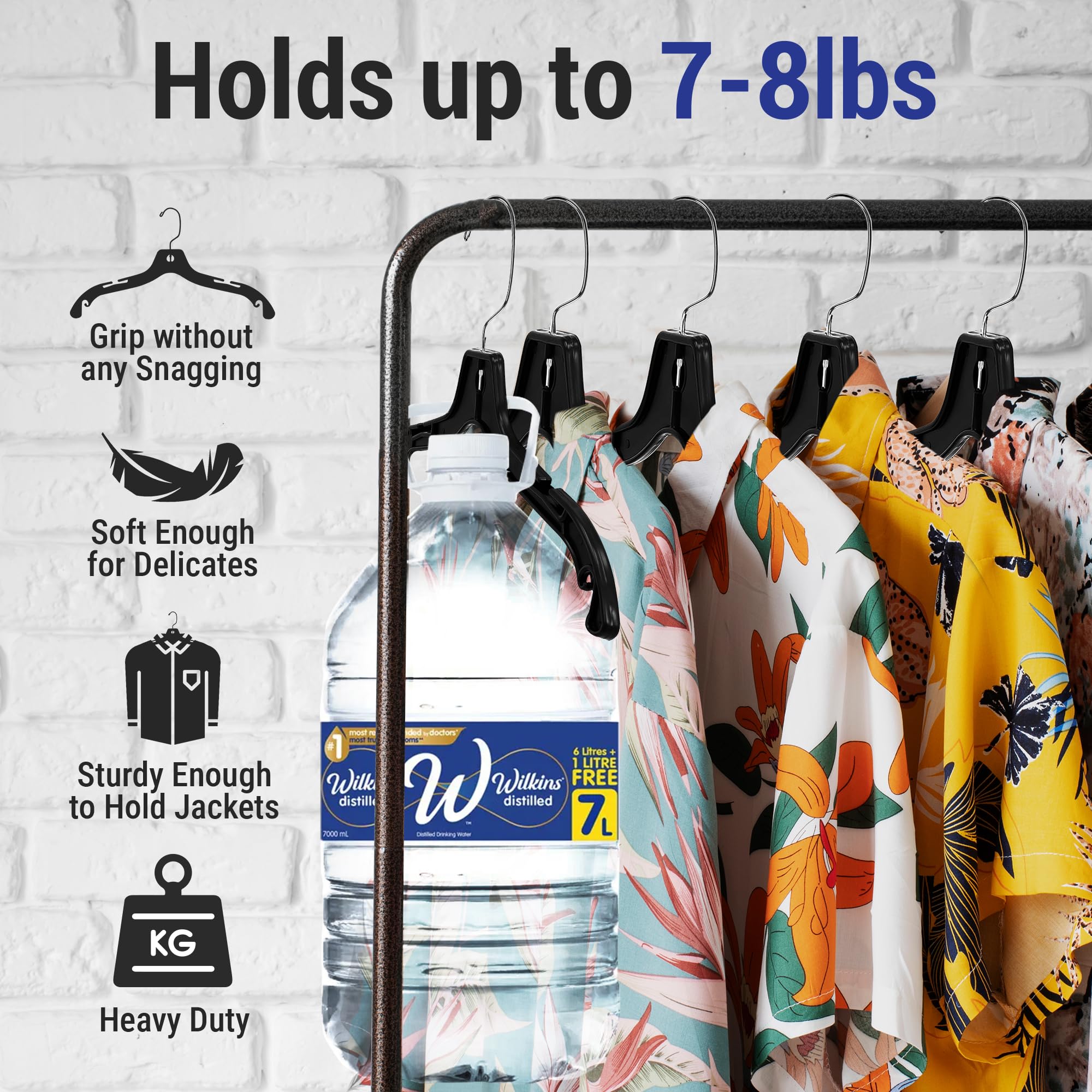 Victory Display Heavy Duty Clothes Hangers - 17in Wide Black Plastic Hangers with Swivel Hooks & Notched Shoulders - Coat & Shirt Organizer for Closet - Space Saving Hanger for Clothing (100 Pack) - Perfect for Wardrobe Organization, Retail Stores & Laundry Businesses