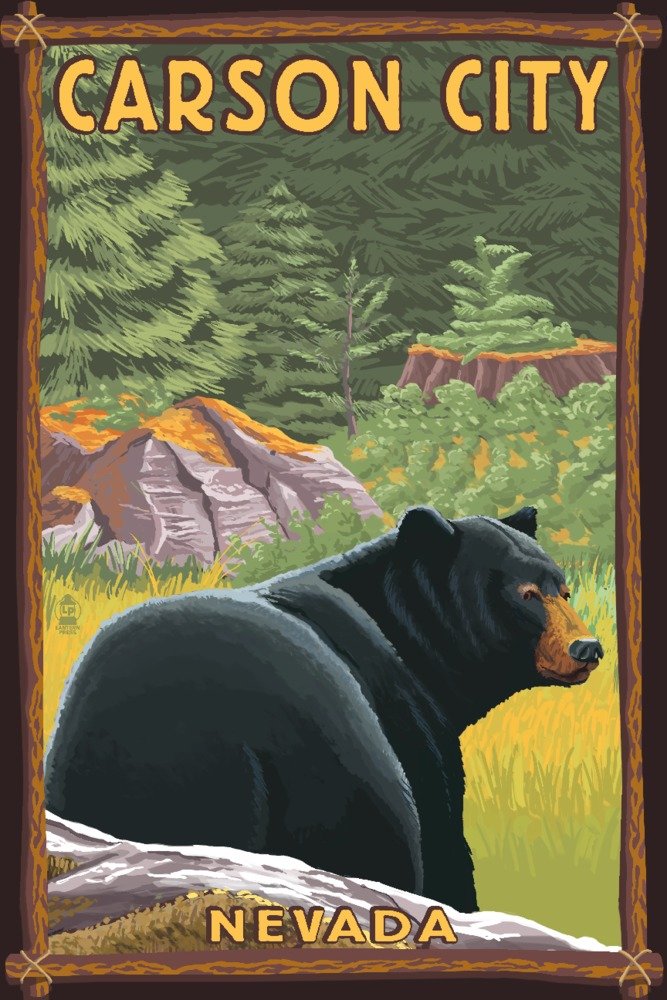 Signed Black Bear in Forest Art Print - 24x36 Wall Decor Poster - Carson City Nevada Wildlife - Perfect for Living Room, Bedroom & Office Decor