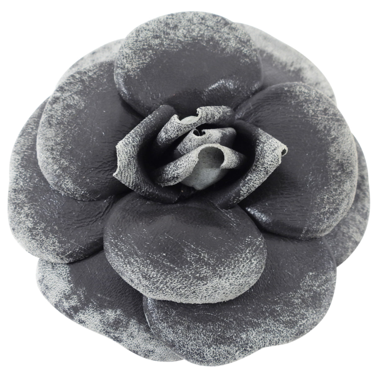 Chanel Grey Distressed Camellia Flower Brooch Pin - Vintage Floral Jewelry for Women, Elegant Lapel Accessory for Blazers, Coats & Handbags
