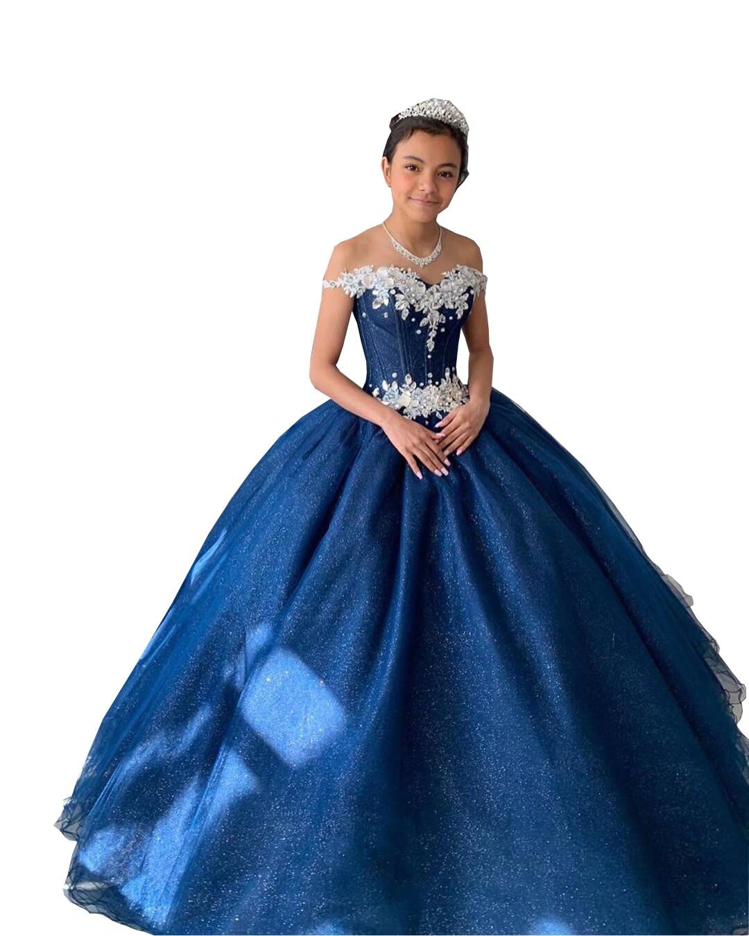 Sparkling Sequin Crystal Off-Shoulder Prom Dress with Tulle Skirt - Elegant Short Sleeve Evening Gown for Homecoming, Pageant & Formal Events 2025