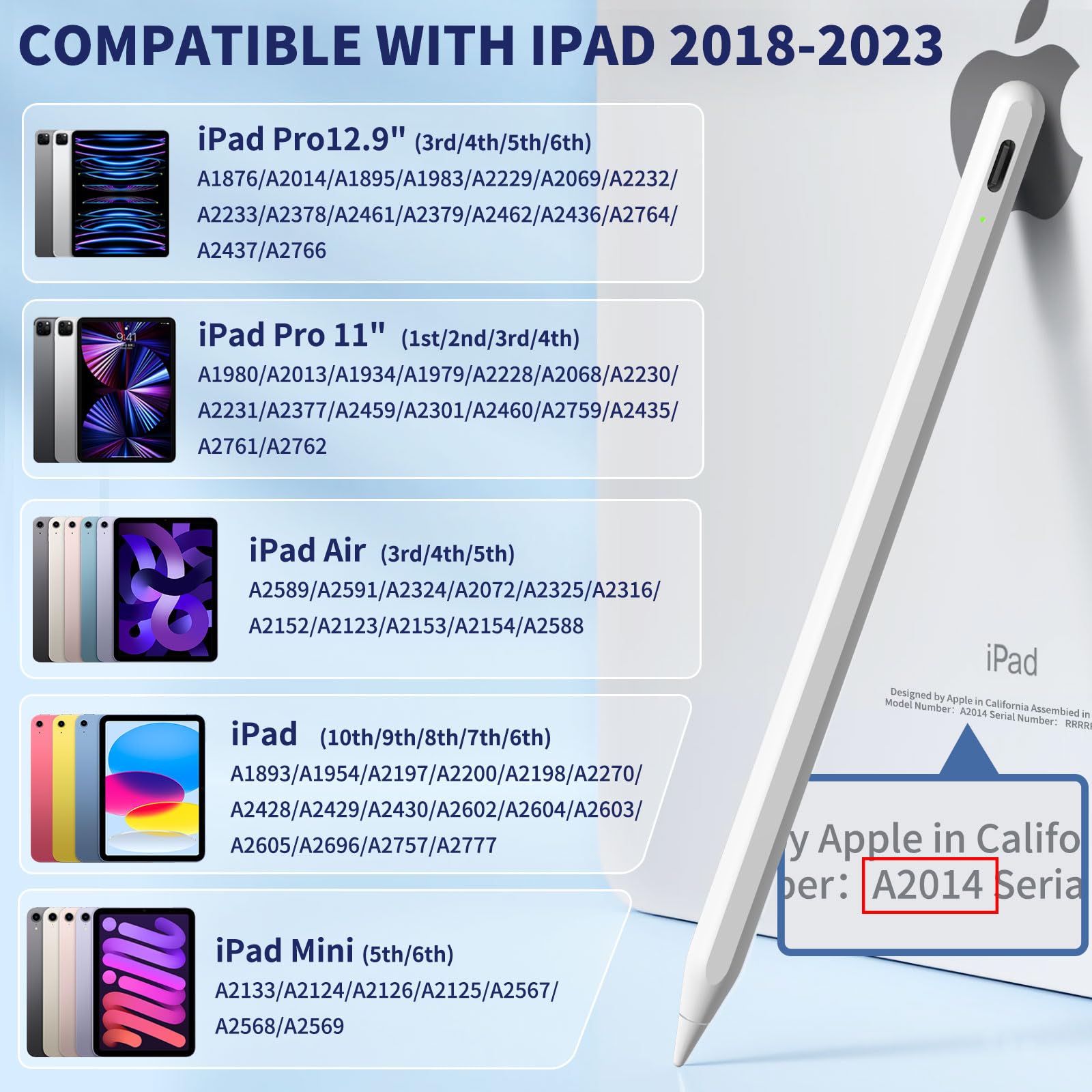 Apple Pencil for iPad 9th & 10th Gen - Fast Charging Stylus with Palm Rejection & Tilt Sensitivity - Compatible with iPad Pro 11/12.9