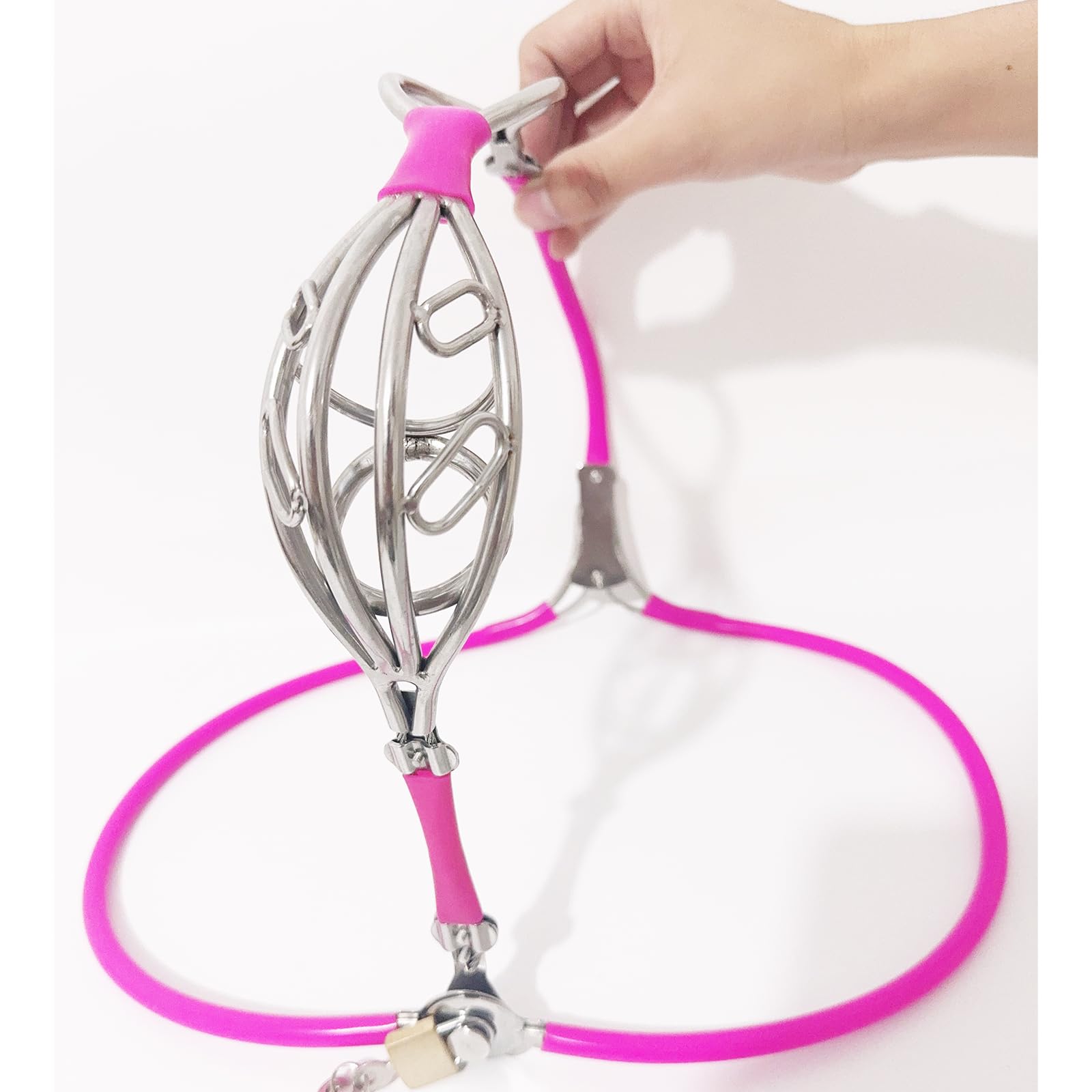 Stainless Steel Male Chastity Belt Cage - Adjustable Hollow Bondage Underwear with Hole for BDSM & Lock Play (Pink, 60-90cm) | Discreet Wear Under Clothes for Everyday Use & Adult Play