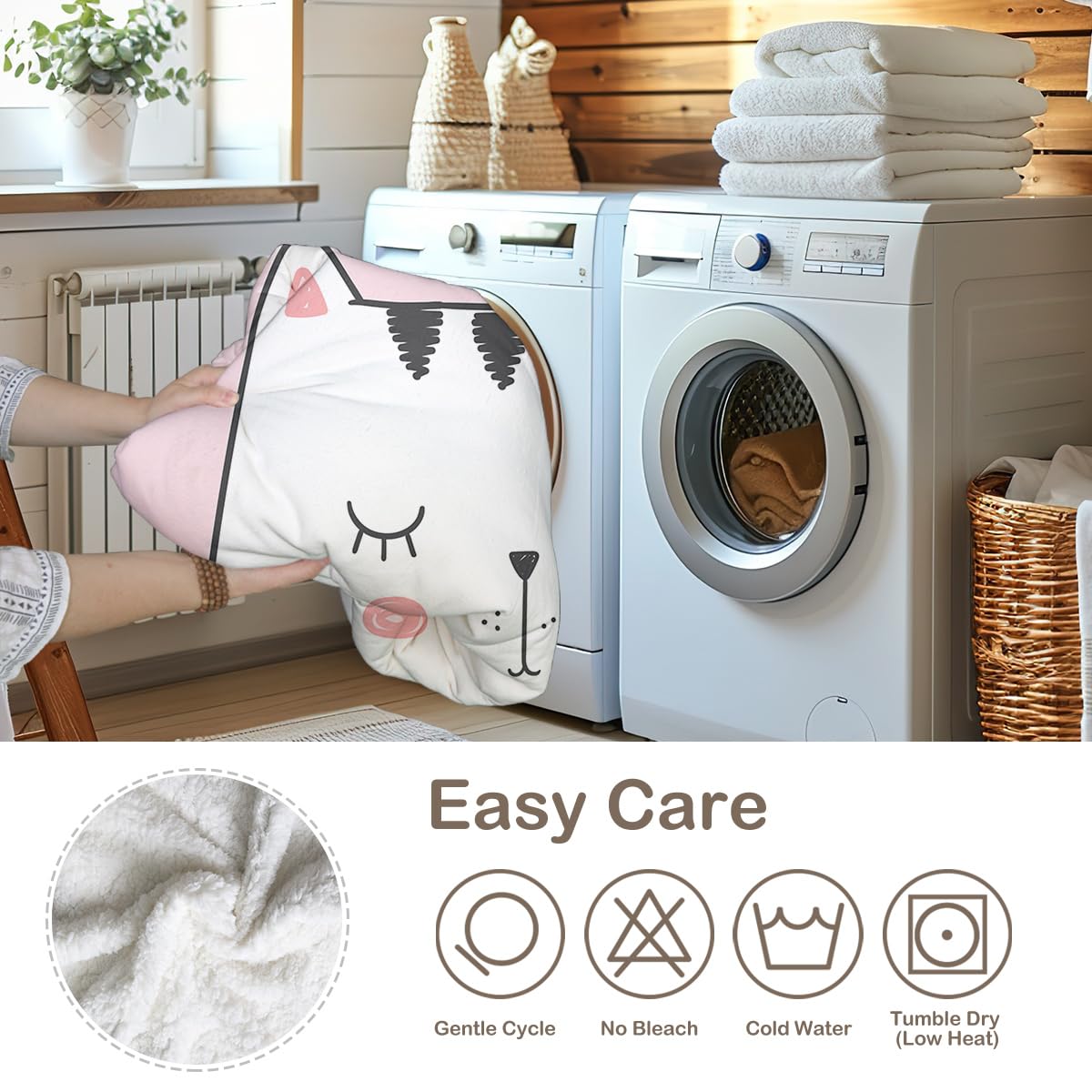 Soft Pink Sherpa Fleece Throw Blanket with White Cat Design - Cozy Twin Size (60