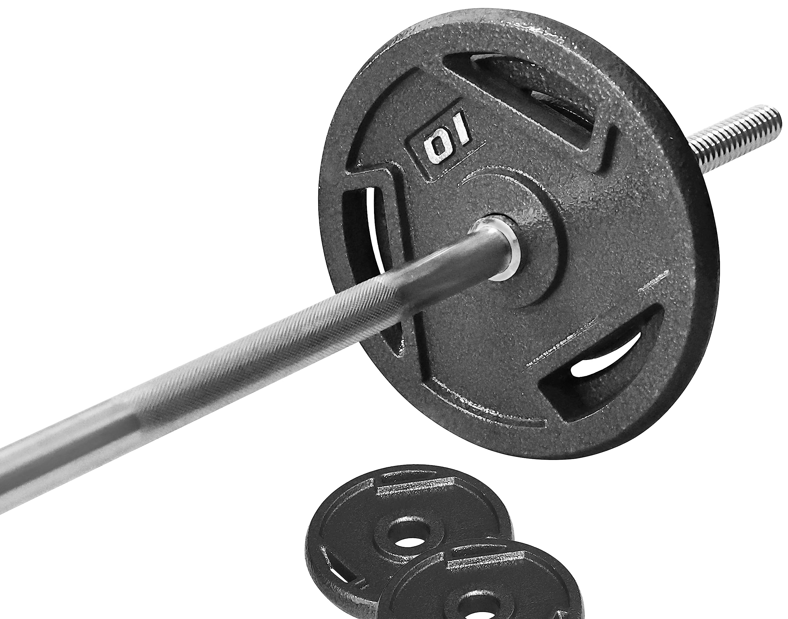 Cast Iron Standard Weight Plates 45-Pound Set (35lbs Plates + 10lbs Barbell) with 5FT Standard Barbell & Star Locks - Strength Training Equipment for Home Gym, CrossFit, Powerlifting & Weightlifting Workouts