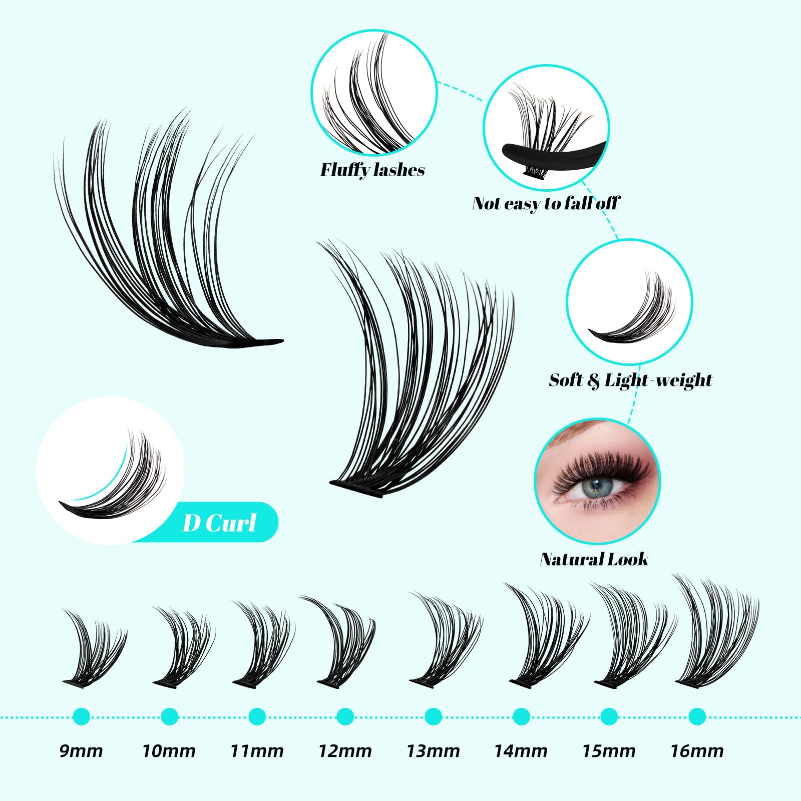 320Pcs DIY Individual Lash Clusters Kit with Lash Bond, Seal & Remover - Professional Eyelash Extension Tools for Home Use (3040D, D-Mix 9-16mm) - Perfect for Salon-Quality Lashes, Bridal Makeup & Special Occasions