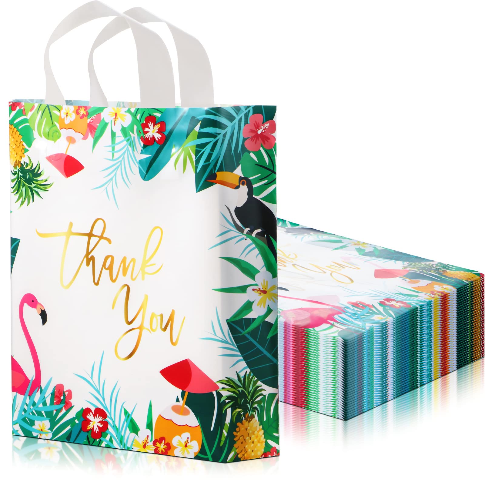 50 Pcs Tropical Thank You Gift Bags with Handles 11.8