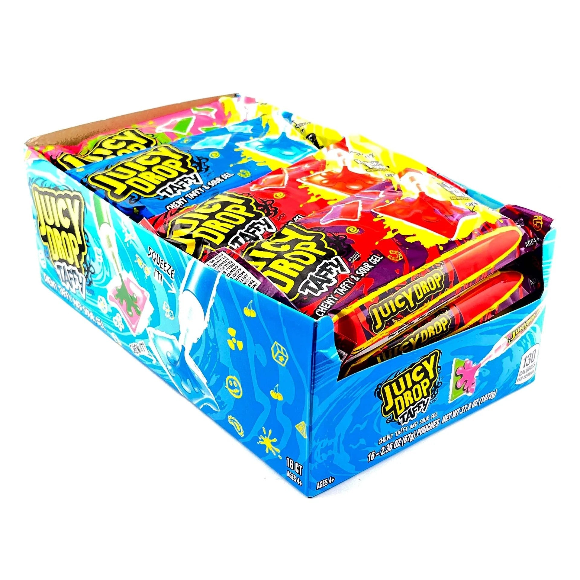 Bazooka Juicy Drop Taffy Candy - 16 Count Box | Chewy Fruit Flavored Taffy for Parties, Halloween Treats & Snacks