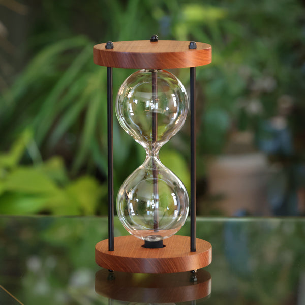 Premium Solid Mahogany Hourglass with Black Metal Stand - Elegant Home Office Decor, Unique Gift for Graduation & Wedding - Perfect for Time Management & Meditation