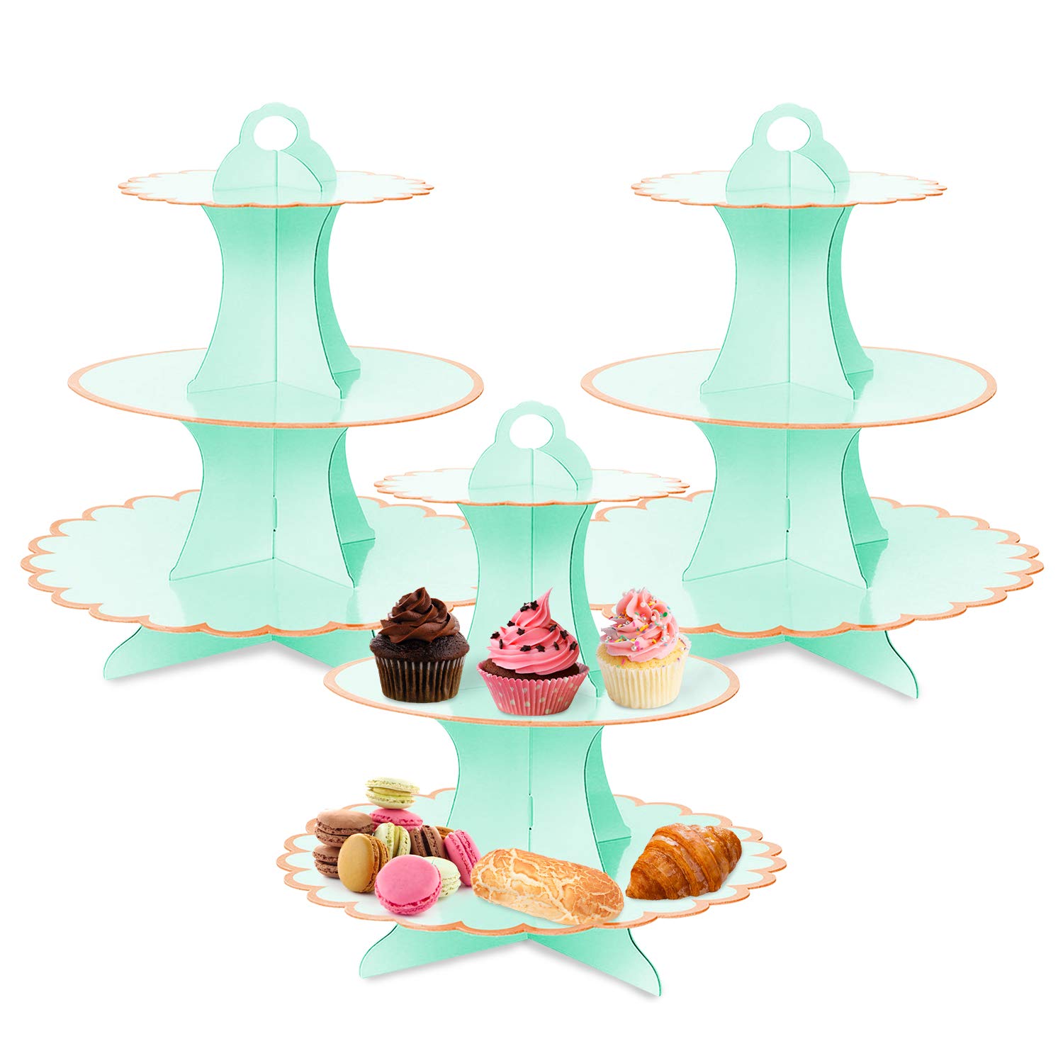 3-Tier Cupcake Stand Set - Green Cardboard Dessert Display Tower for Mini Cakes, Cookies, Fruits & Candy Buffet | Perfect for Birthday Parties, Baby Showers & Wedding Receptions