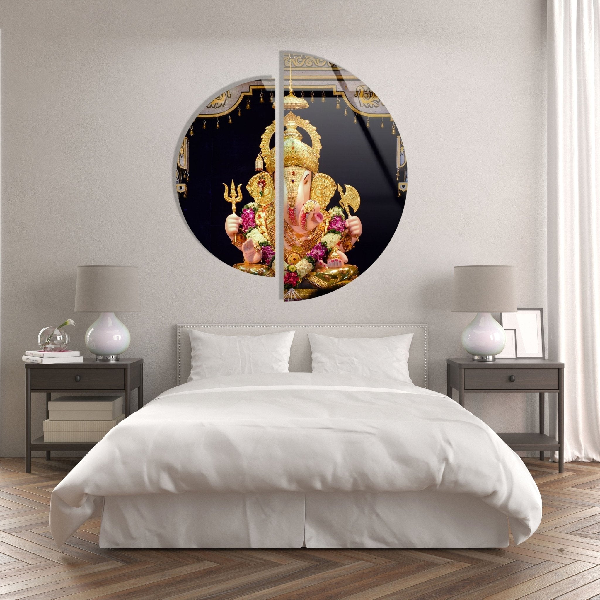 2 Piece Hindu God Ganesha Statue Glass Wall Art Decor for Home & Office - Elegant Religious Wall Hanging for Pooja Room, Meditation Space, and Spiritual Gift