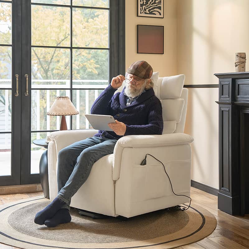 Lift Assist Power Recliner Geri Chair with Intense Massage & Heat - Electric Lift Chair for Elderly & Disabled - Perfect for Living Room, Bedroom & Home Care