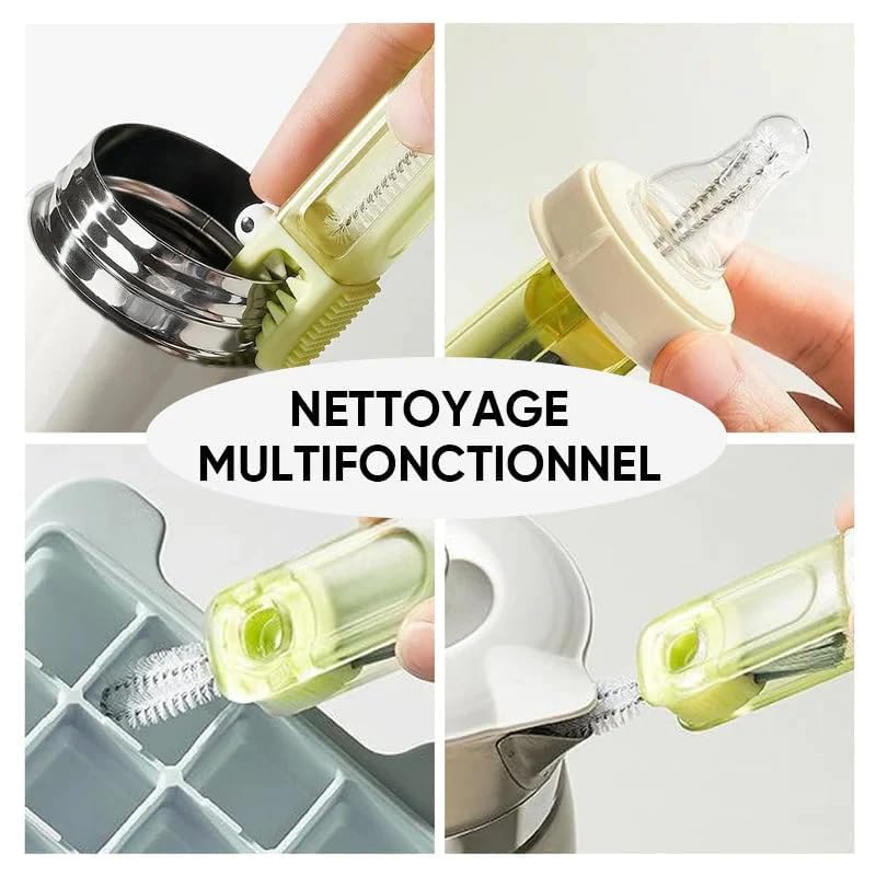 2024 New 4-in-1 Multifunctional Cleaning Brush Set - Bottle Brush, Crevice Cleaner, Cup Lid Scrubber & 360° Deep Clean Tool for Kitchen, Baby Bottles, Vases & Hard-to-Reach Areas | Portable Flower Crocodile Brush (A12)