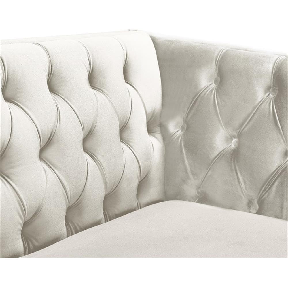 MAKLAINE Modern Velvet & Iron Accent Chair in Cream - Stylish Living Room, Dining Room, or Office Seating