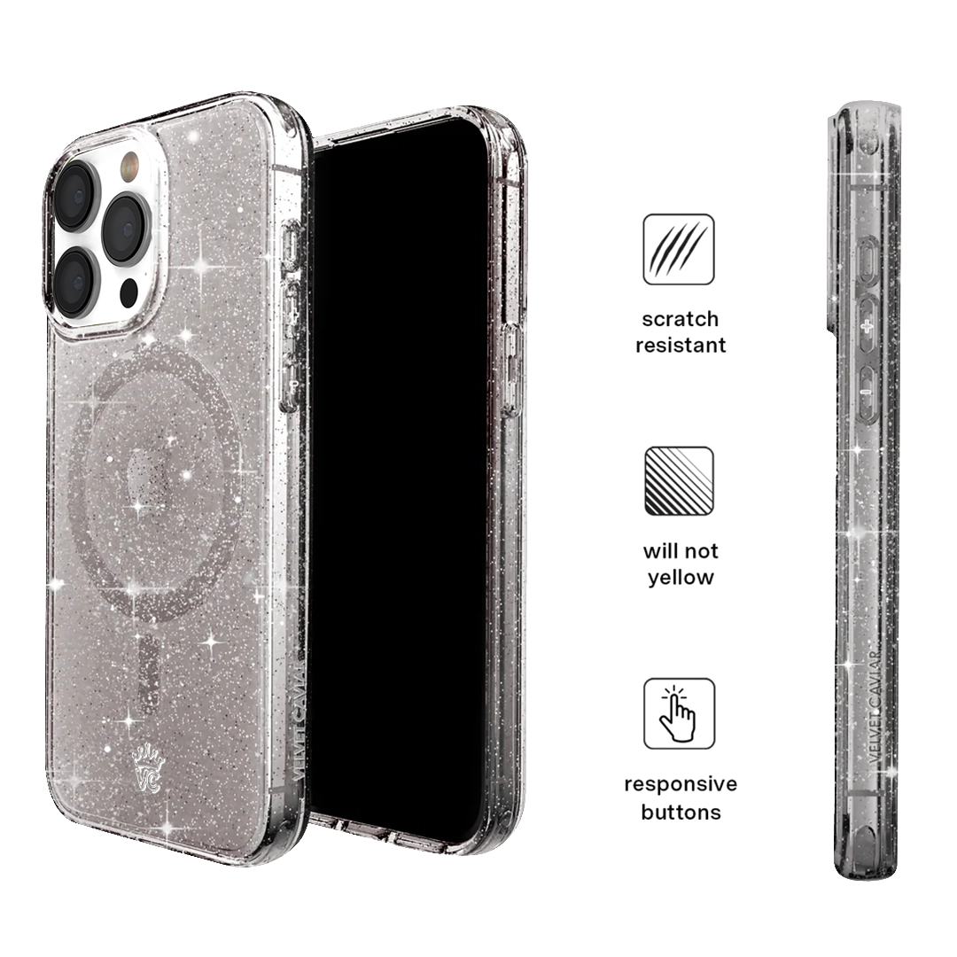 Sparkle Grey Stardust Glitter iPhone Case - Protective & Stylish Phone Cover for iPhone 13/14/15 Pro Max - Perfect for Parties, Events & Everyday Glam