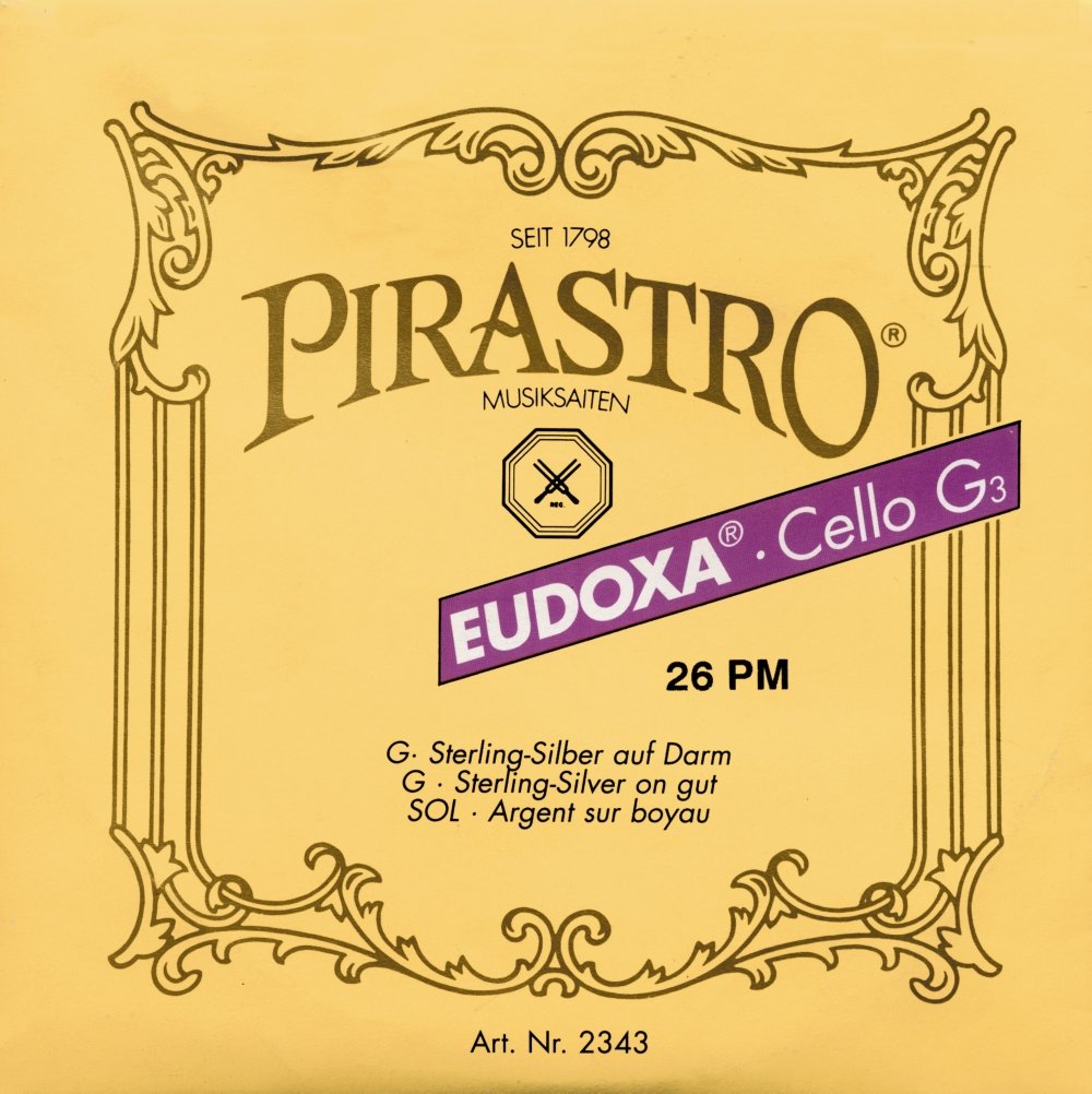 Pirastro Eudoxa Cello Strings - G String, Silver-Aluminum Wound Gut Core, 26 Gauge for 4/4 Size Cello | Perfect for Professional Cellists & Classical Performances