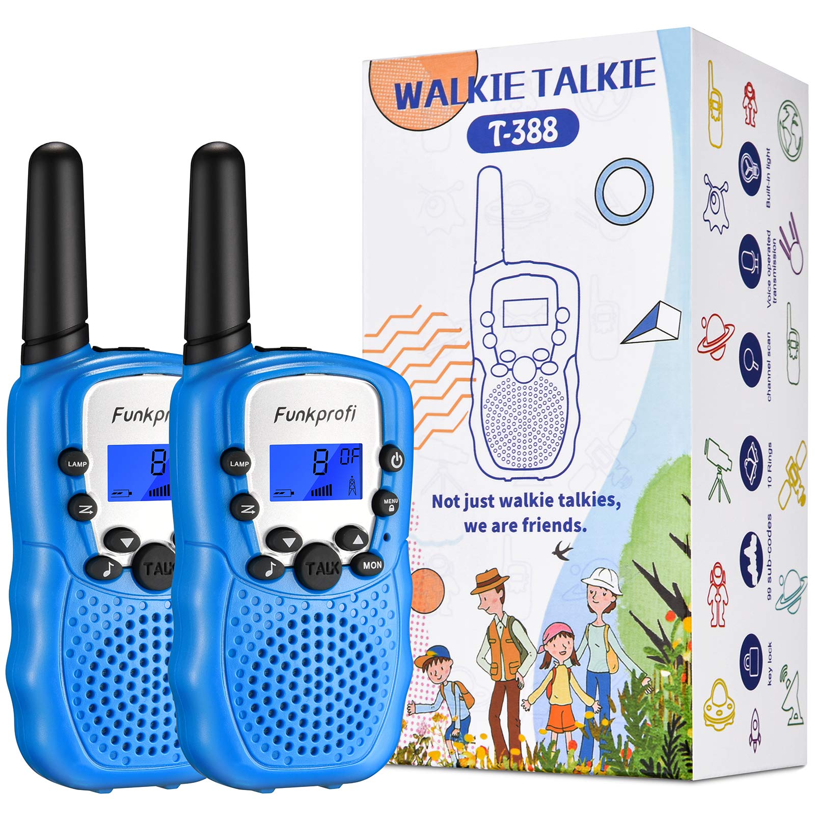Funkprofi Kids Walkie Talkies - 1.86 Mile Range 22-Channel Two-Way Radios for Boys & Girls Ages 3-12 | Outdoor Toys for Hiking, Camping, Backyard Play & Family Adventures (Blue)