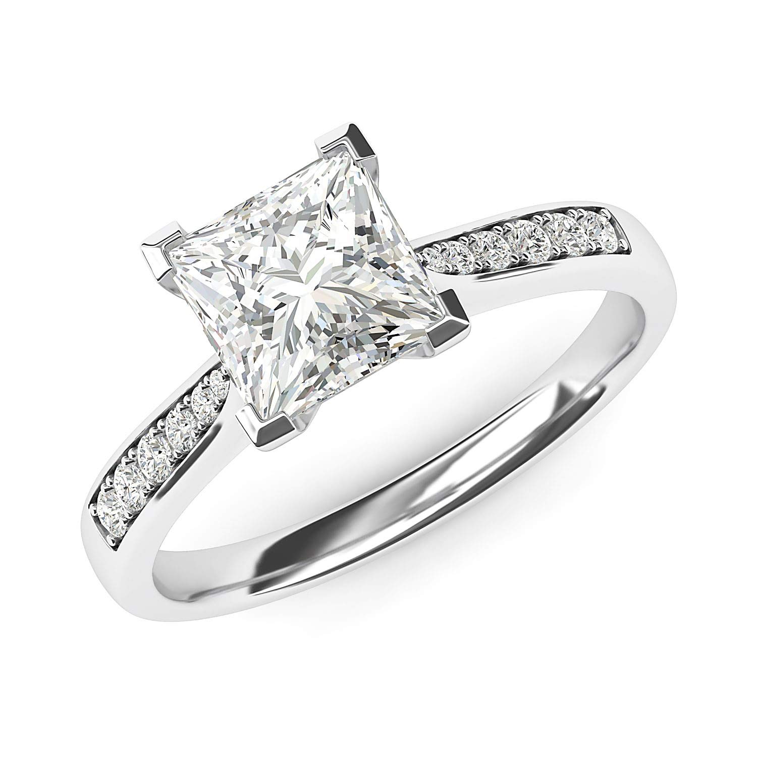 1.5ct Princess Cut Simulated Diamond or Moissanite 10K White Gold Solitaire Engagement Ring with Side Stones - Promise Bridal Ring for Wedding, Proposal & Anniversary Gift