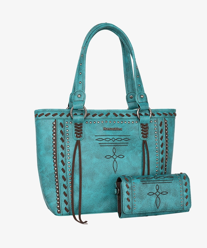 Montana West Diamond Cross Stitch Concealed Carry Tote Bag for Women - Stylish CCW Purse with Hidden Gun Pocket for Everyday Carry & Self Defense