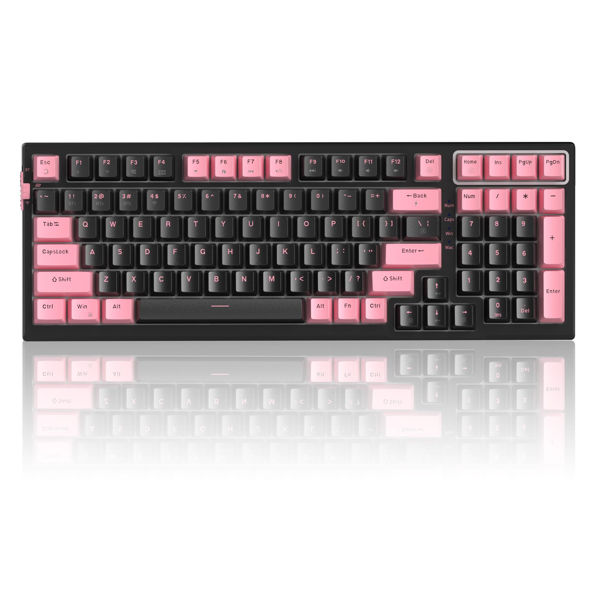 MageGee SKY98 Wireless Mechanical Gaming Keyboard - 96% Hot Swappable RGB Backlit, 5-Layer Sound Padding, Bluetooth/2.4G/USB-C Connectivity, NKRO for Windows & Mac (Pink & Black, Blue Whale Switch) - Perfect for Gaming, Office Work & Typing Enthusiasts