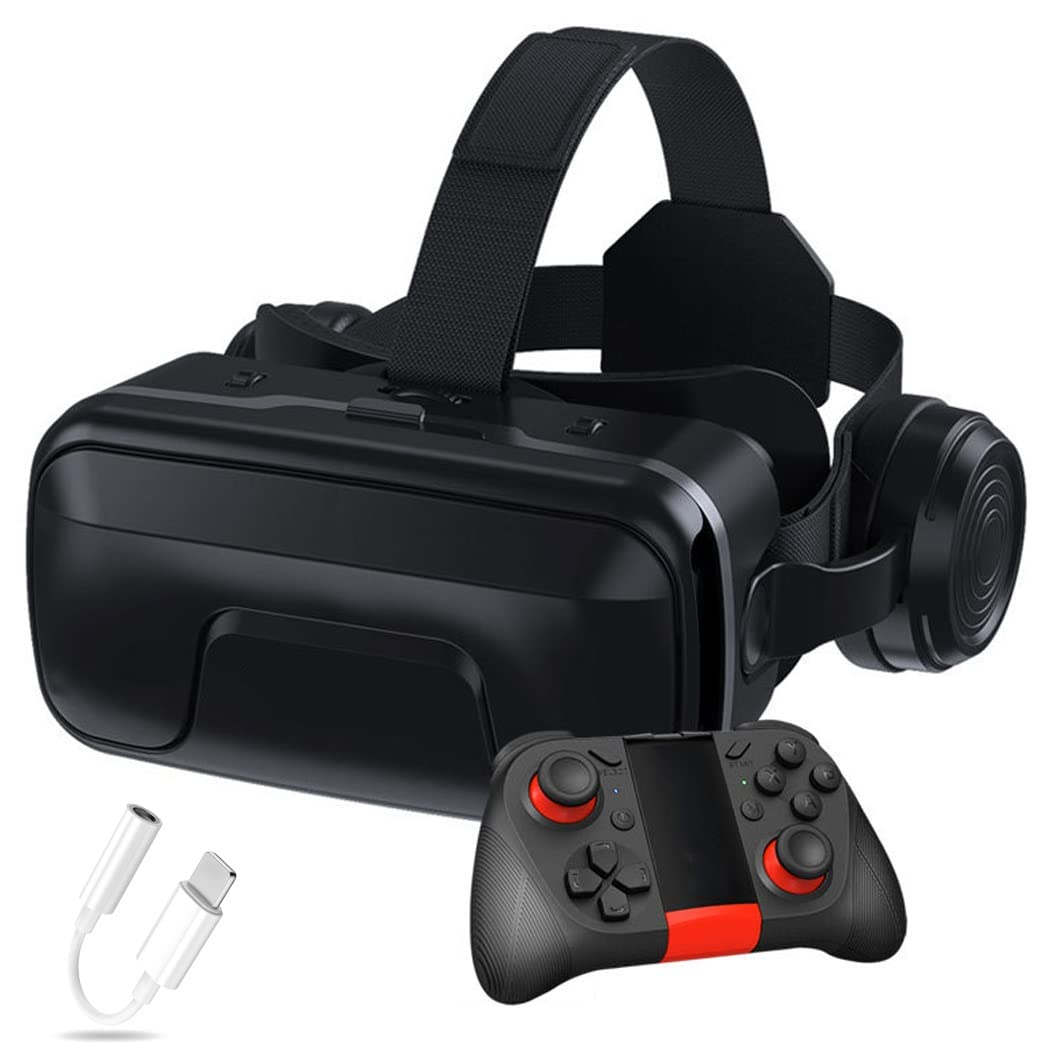 3D VR Headset for iPhone 13 Pro Max/13 Pro/13/12/11 & Samsung Galaxy S21 - Bluetooth Controller Virtual Reality Goggles Compatible with Huawei, Xiaomi Series (Black) - Perfect for Gaming, Movies & Immersive VR Experiences