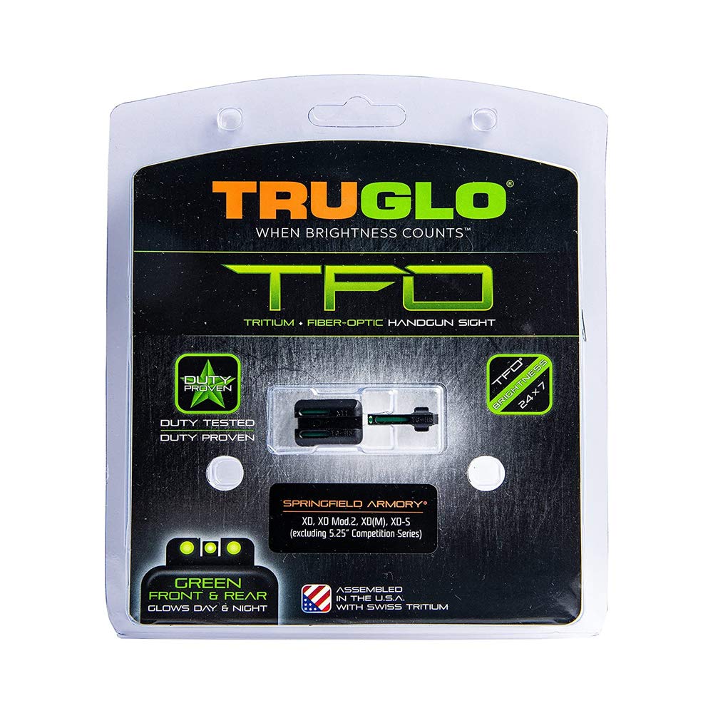 Truglo TFO Tritium & Fiber-Optic Handgun Sights - Glow-in-the-Dark Front & Rear Night Sights for Springfield Armory XD Series - Snag-Free Design for Tactical Shooting & Home Defense