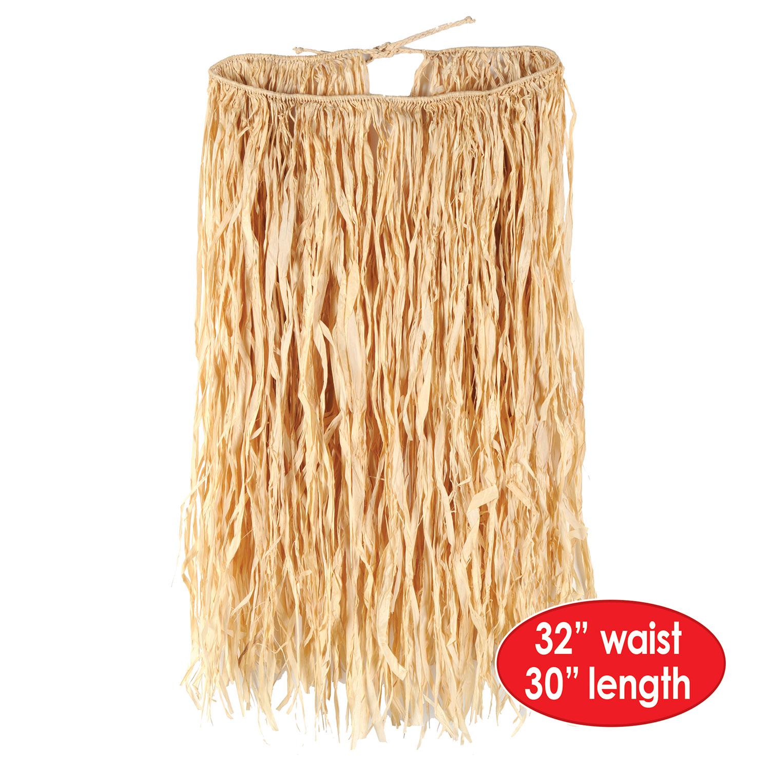 12 Pack Beistle Luau Party Adult Raffia Hula Skirt - Natural Color (32W x 30L) - Perfect for Hawaiian Themed Parties, Costume Events & Tropical Celebrations