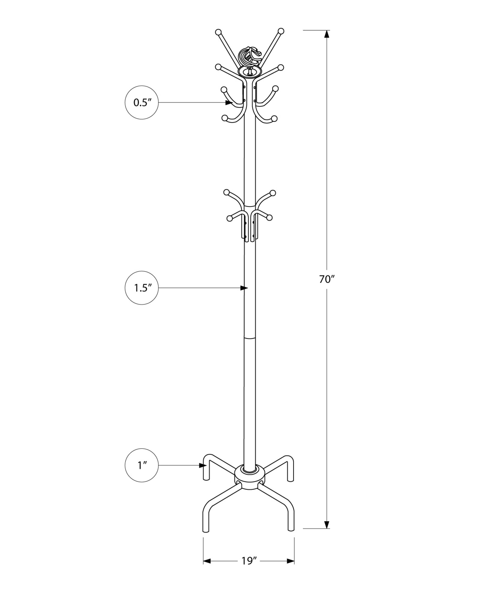Black Metal Coat Rack 70 Inches Tall - Heavy Duty Freestanding Entryway Hallway Organizer for Jackets, Hats, Bags & Accessories