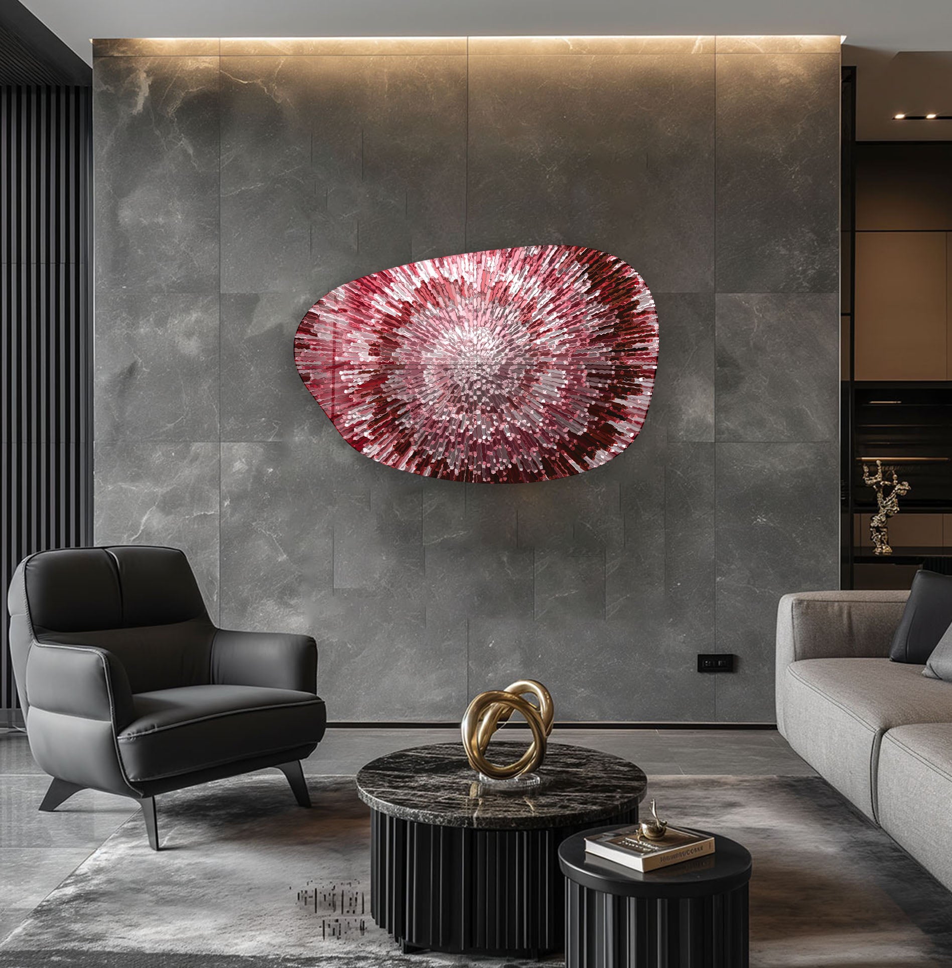 Abstract Red Lines Aesthetic Glass Wall Art - Modern Home Decor for Living Room, Bedroom & Office - Shatterproof Tempered Glass Hanging Artwork