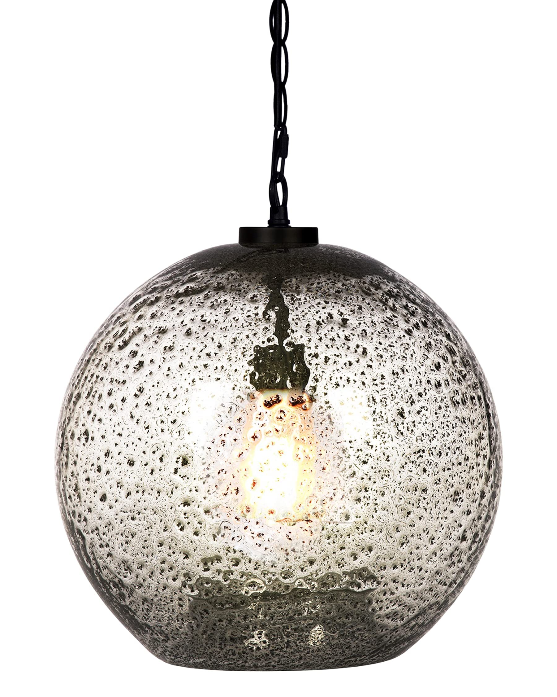 CASAMOTION Hand Blown Glass Pendant Light - 15.6 Inch Rustic Farmhouse Ceiling Hanging Fixture with Clear Marble Globe for Kitchen Island, Dining Room Table & Entryway Lighting | Dimmable Modern Chandelier for Hallway, Living Room & Bedroom Decor
