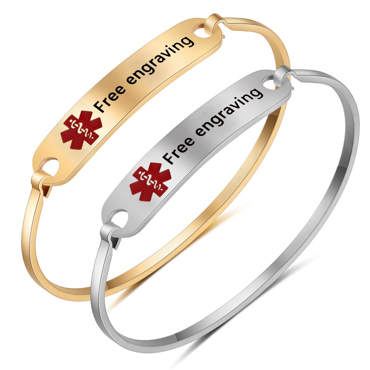 Personalized Medical Alert Bracelet for Women - Custom Engraved Emergency ID Bangle with Stainless Steel Chain - Perfect for Diabetes, Allergies & Heart Conditions (Ideal for Daily Wear & Outdoor Activities)