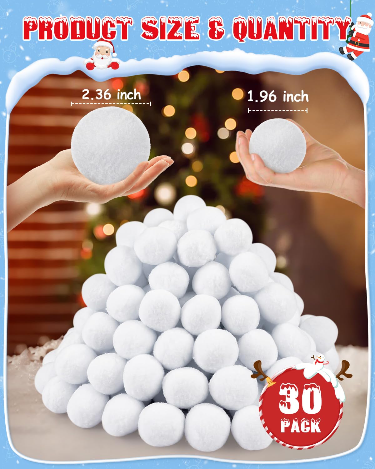 30 Pack Large 1.96 Inch Artificial Snowballs - Indoor/Outdoor Snowball Fight Set for Kids, Winter Party Games, Christmas Decor & DIY Gift Supplies (Perfect for Holiday Gatherings, Classroom Activities & Family Fun)
