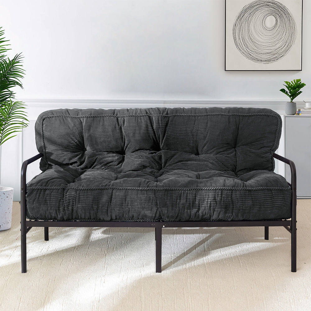 MAXYOYO 8 Inch Tufted Futon Sofa Couch Bed - Thick Corduroy Fabric Floor Mattress for Adults (Mattress Only) in Dark Grey - Perfect for Small Spaces, Guest Rooms & Dorm Rooms