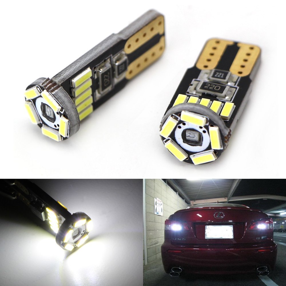 2-Pack White 15 SMT T10 LED Bulbs for Car Reverse Backup Lights - 912 920 921 Wedge Compatible - Super Bright LED Replacement Bulbs for Enhanced Nighttime Visibility & Safety