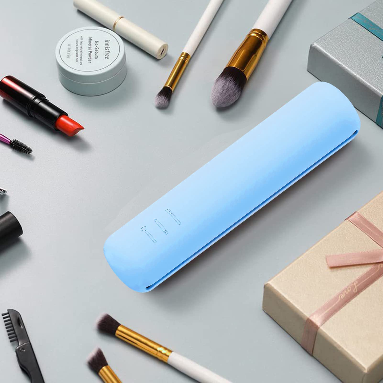Premium Silicone Makeup Brush Holder - Soft Travel Cosmetic Organizer Bag, Portable Waterproof Makeup Brush Case for Women (Blue) | Perfect for Travel, Home Storage & On-the-Go Beauty Routine