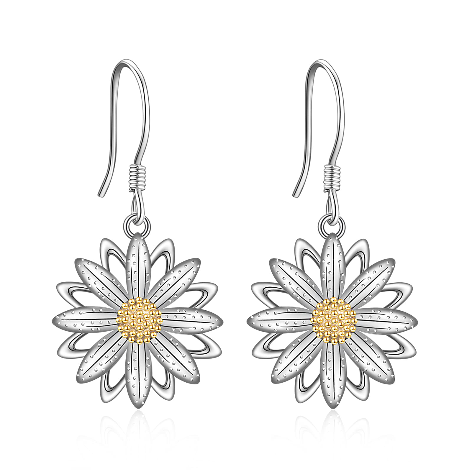 Sterling Silver Daisy Flower Dangle Earrings for Women - Cute Floral Hook Jewelry Gifts for Her - Perfect for Spring, Summer, Weddings & Everyday Wear