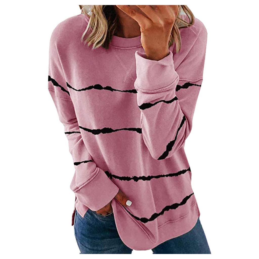 Women's Casual Striped Sweatshirt - Thermal Crewneck Long Sleeve T-Shirt - Loose Fit Tops - White Long Sleeve Shirt for Women | Perfect for Fall Layering, Weekend Outfits & Casual Office Wear