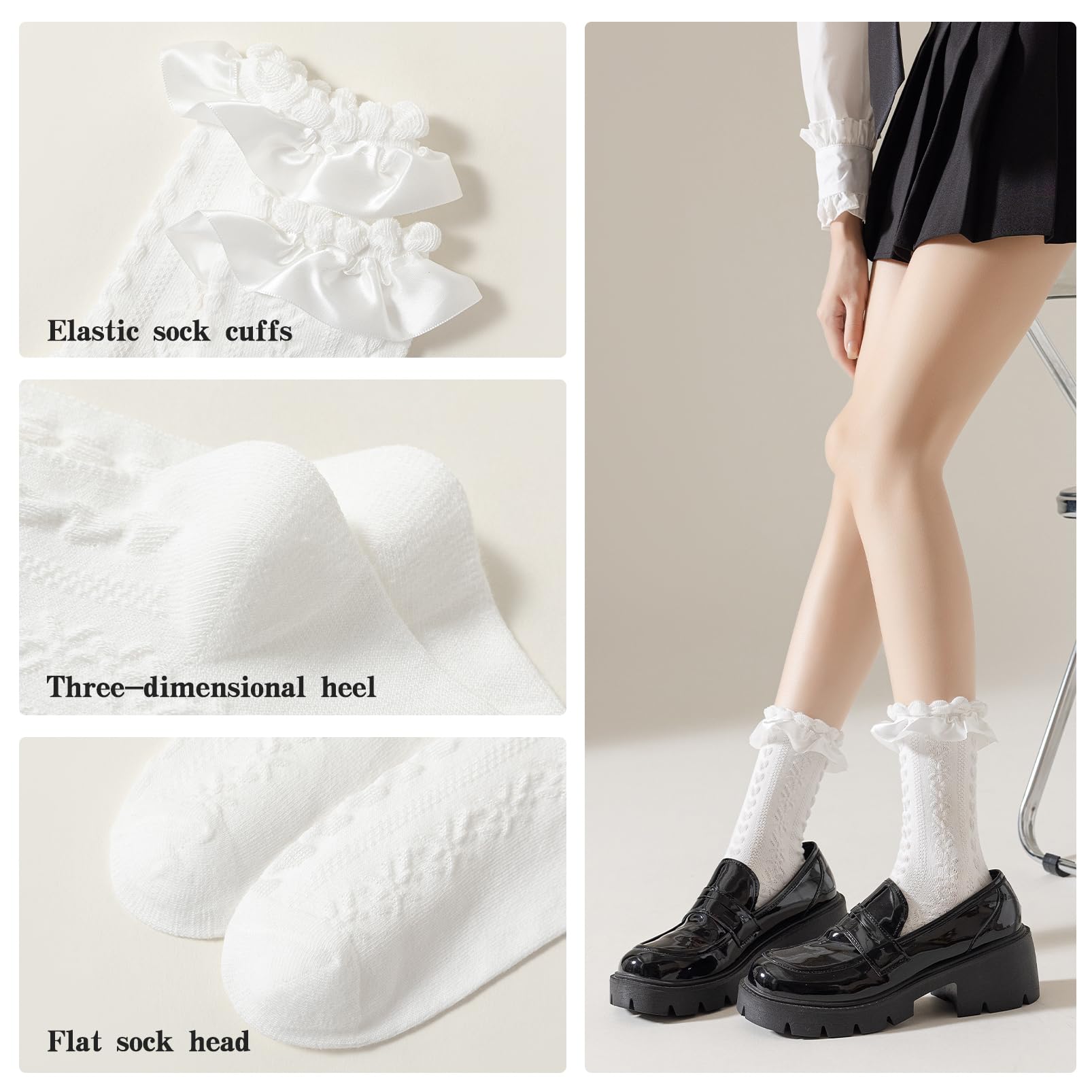 Women's Lace Ruffle Socks - Cotton Frilly Ankle Socks for Princess Lolita Style | Comfortable & Cute Socks for Ladies and Girls | Perfect for Cosplay, Tea Parties, and Everyday Fashion