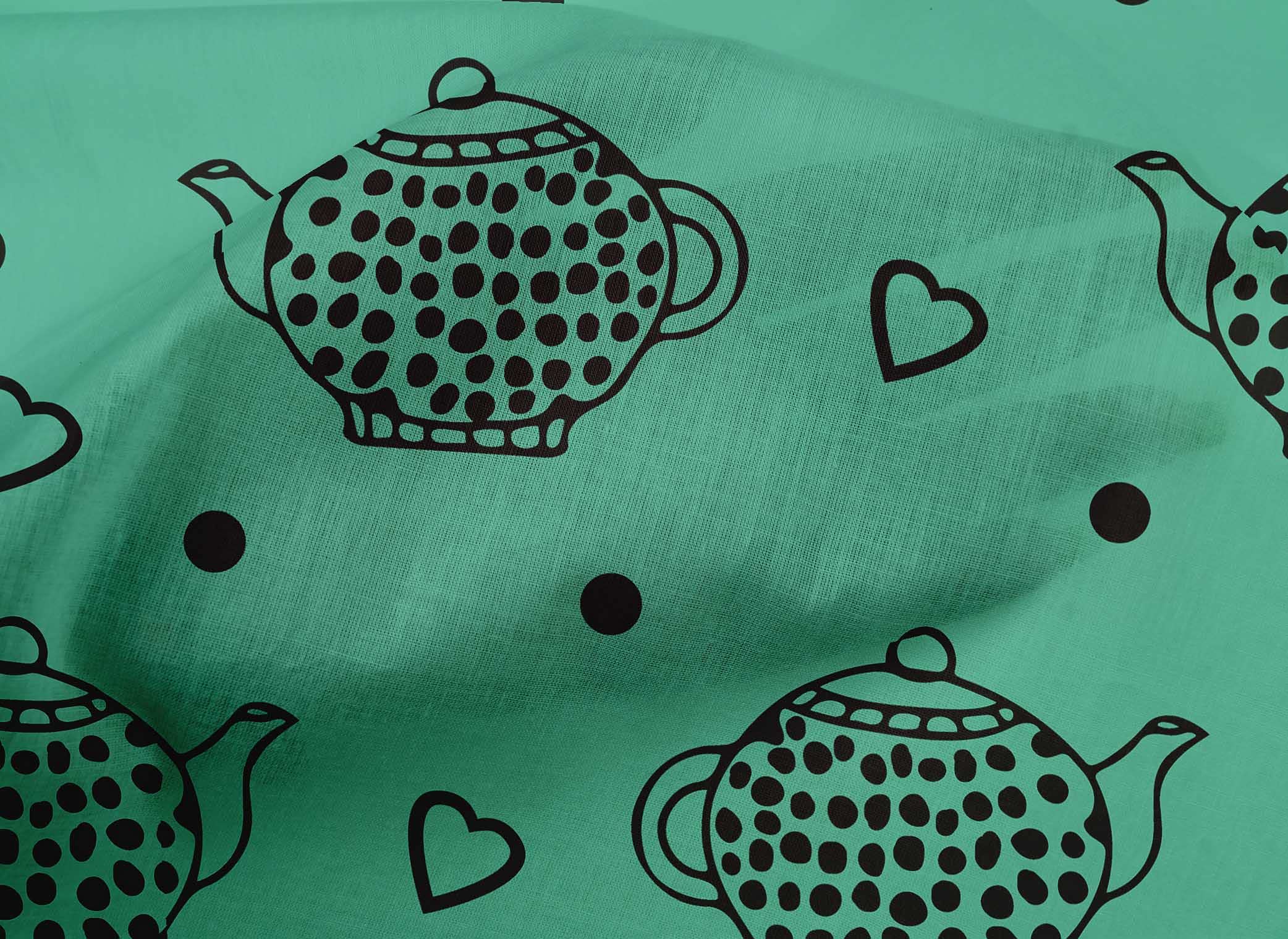 Premium 100% Cotton Poplin Fabric - Sea Green Tea Kettle Print - 56 Inch Wide by The Yard | Perfect for Dresses, Skirts & DIY Fashion Projects