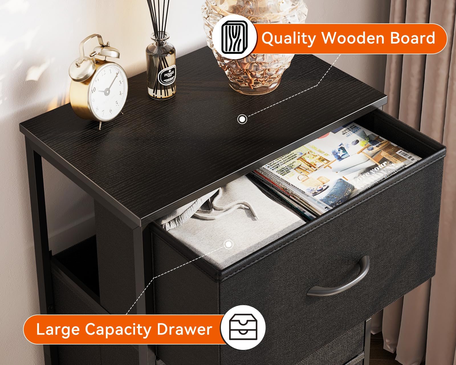 AODK 6-Drawer Tall Dresser for Bedroom - Fabric Storage Organizer with Wood Top & Steel Frame - Black Chest of Drawers for Closet, Living Room, Entryway, Hallway | Perfect for Small Space Organization & Home Decor