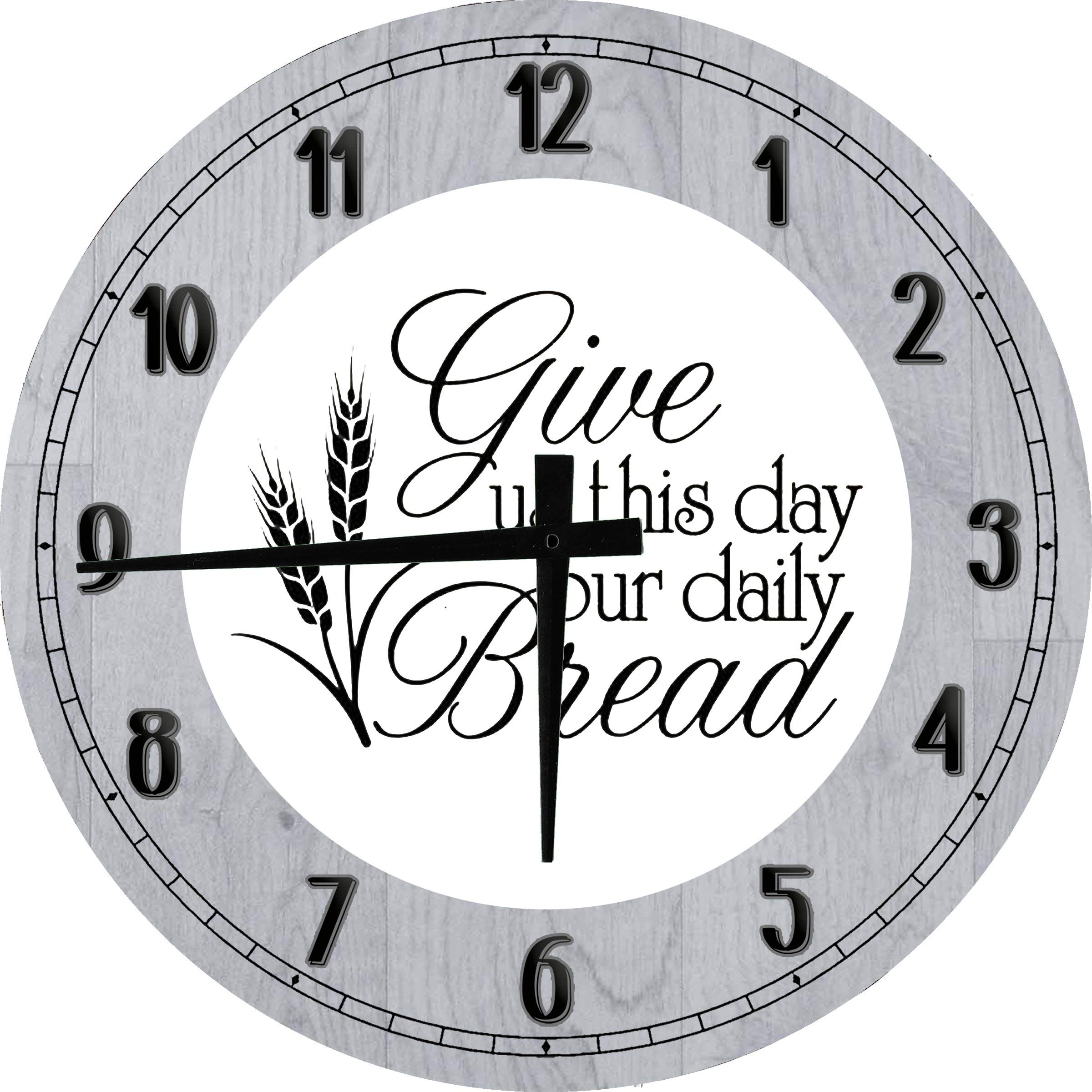 24 Inch Large Round Wall Clock - Battery Operated Gray Kitchen Decor with 'Give Us This Day Our Daily Bread' Art | Perfect for Farmhouse, Dining Room & Home Decor