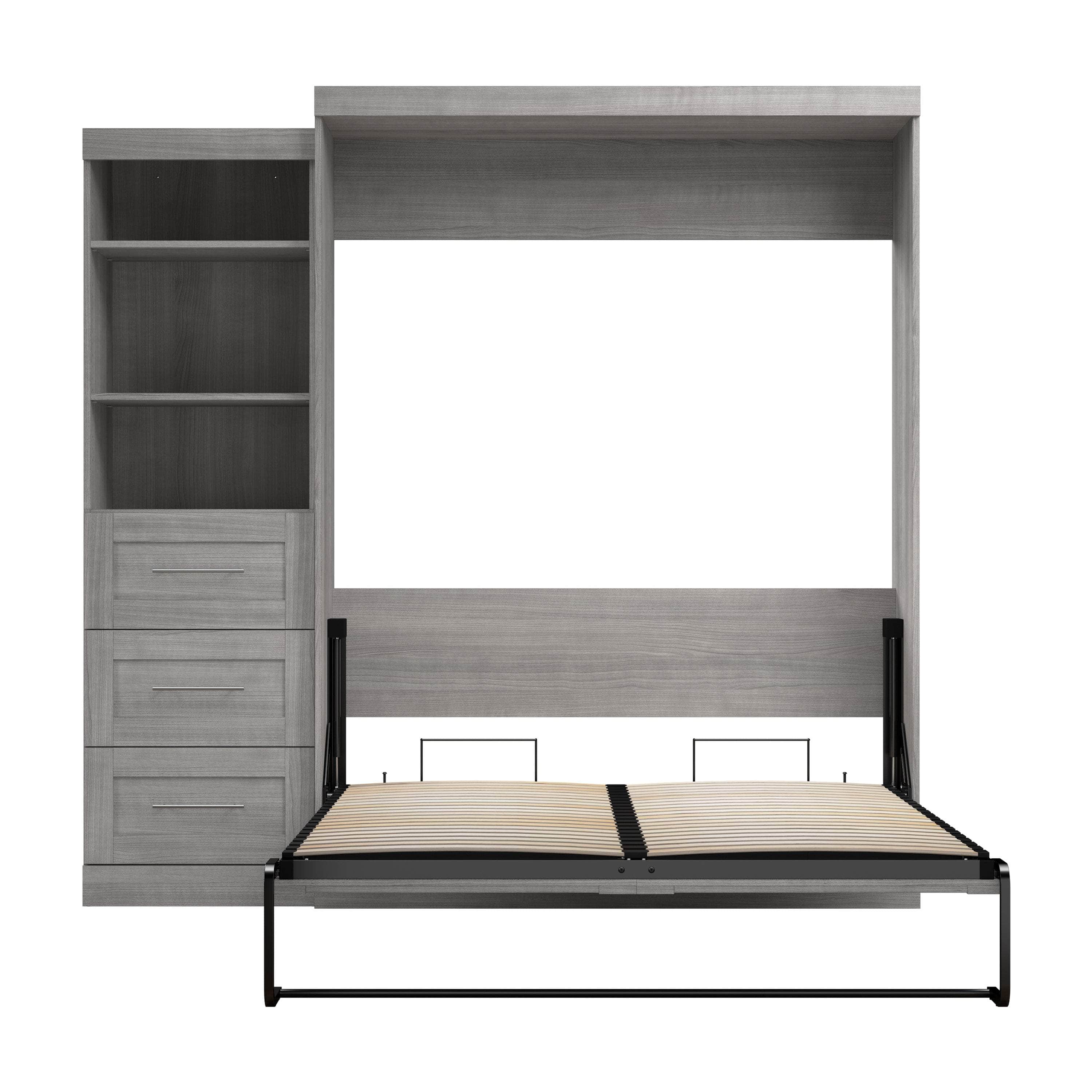 Queen Murphy Wall Bed with Storage Drawers - Space-Saving Foldable Bed for Small Rooms, Apartments & Guest Rooms (90