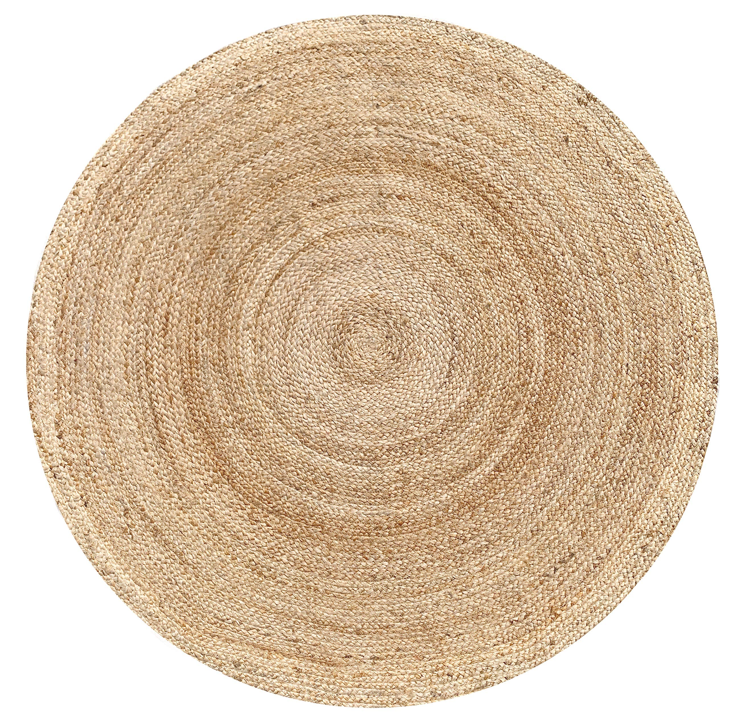 Hausattire 4' Round Hand Woven Jute Braided Rug - Natural Reversible Boho Farmhouse Floor Mat for Kitchen, Living Room, Entryway | Eco-Friendly Home Decor, Non-Slip Dining Area Rug, Perfect for Cozy Spaces & High Traffic Areas