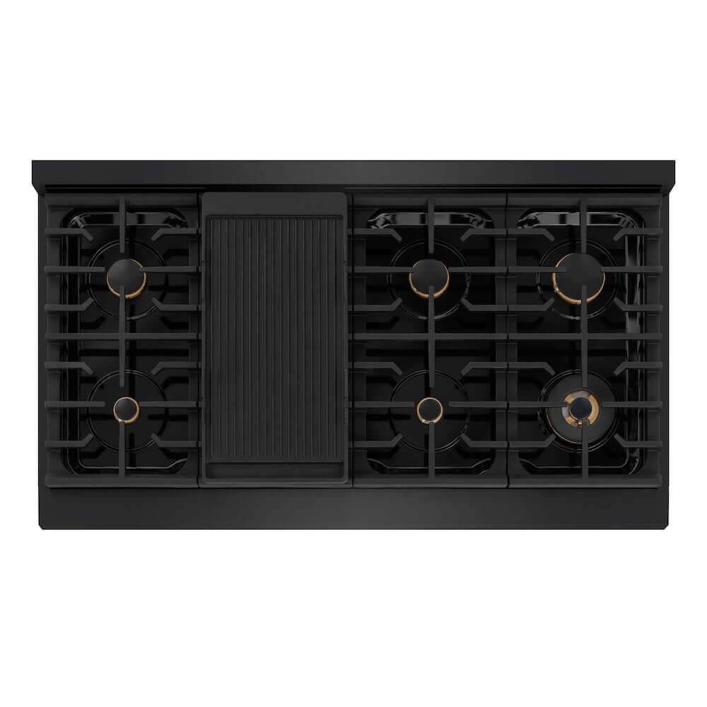 ZLINE 48-inch Black Stainless Steel Gas Rangetop with 8 Brass Burners - Professional Porcelain Cooktop for Home Kitchen (SRTB BR 48) | Perfect for Gourmet Cooking, Entertaining & Large Family Meals