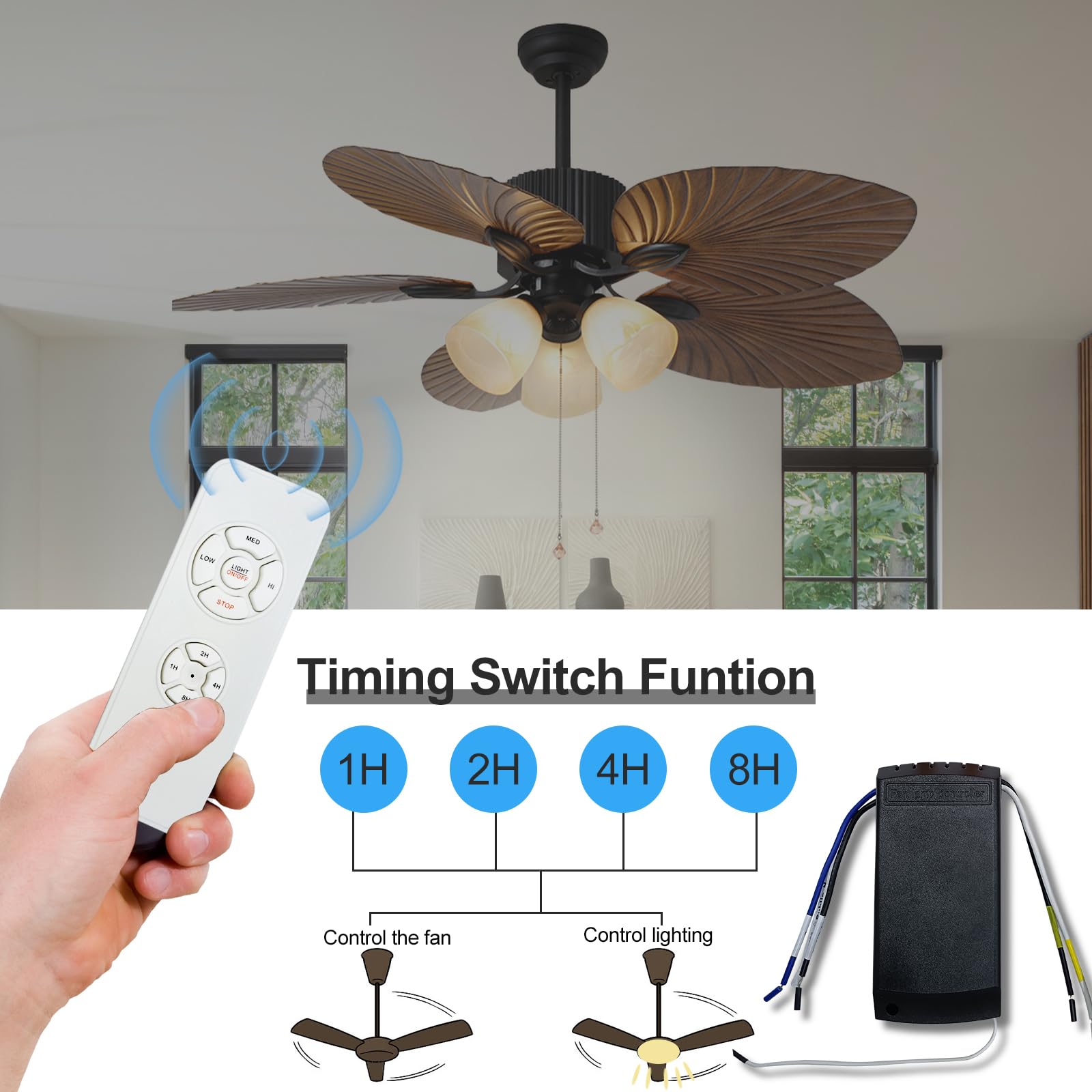 Universal Ceiling Fan Remote Control Kit - 3-in-1 Fan Speed, Light Dimmer & Timer for Hunter, Harbor Breeze, Westinghouse, Honeywell & Other Ceiling Fans - Wireless Remote for Bedroom, Living Room & Office