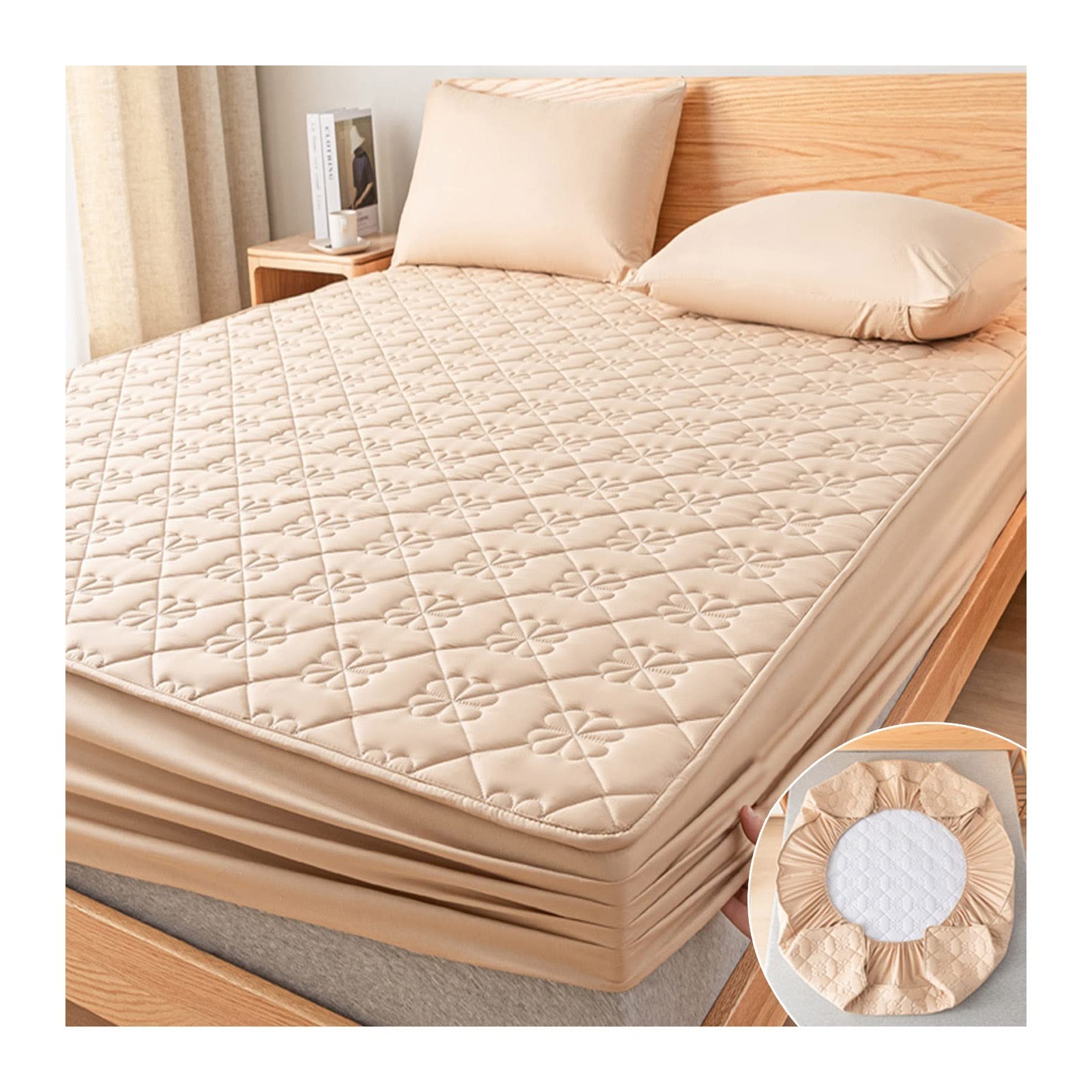 Waterproof Queen Size Mattress Protector - Soft, Breathable, Noiseless Cover with Deep Pocket Skirt for Home & Hotel Use | Fits Upholstered Beds | 3 Colors (Brown, 90x200cm) | Ideal for Allergy Protection & Bedwetting Prevention