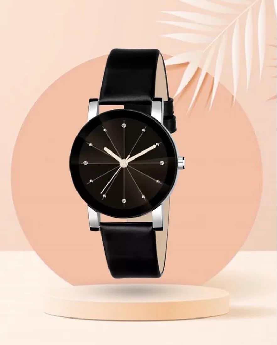 Laksh Analog Black Dial Women's Watch (SR-504 AT-504) - Leather Strap, Classic Design for Office, Party & Everyday Wear