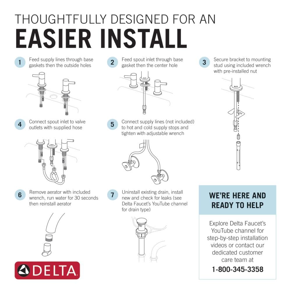 Delta Nicoli 3-Hole Widespread Bathroom Faucet in Champagne Bronze - High Arc Spout Bathroom Sink Faucet with Drain Assembly - Perfect for Modern Vanities and Guest Bathrooms (Model 35849LF-CZ)