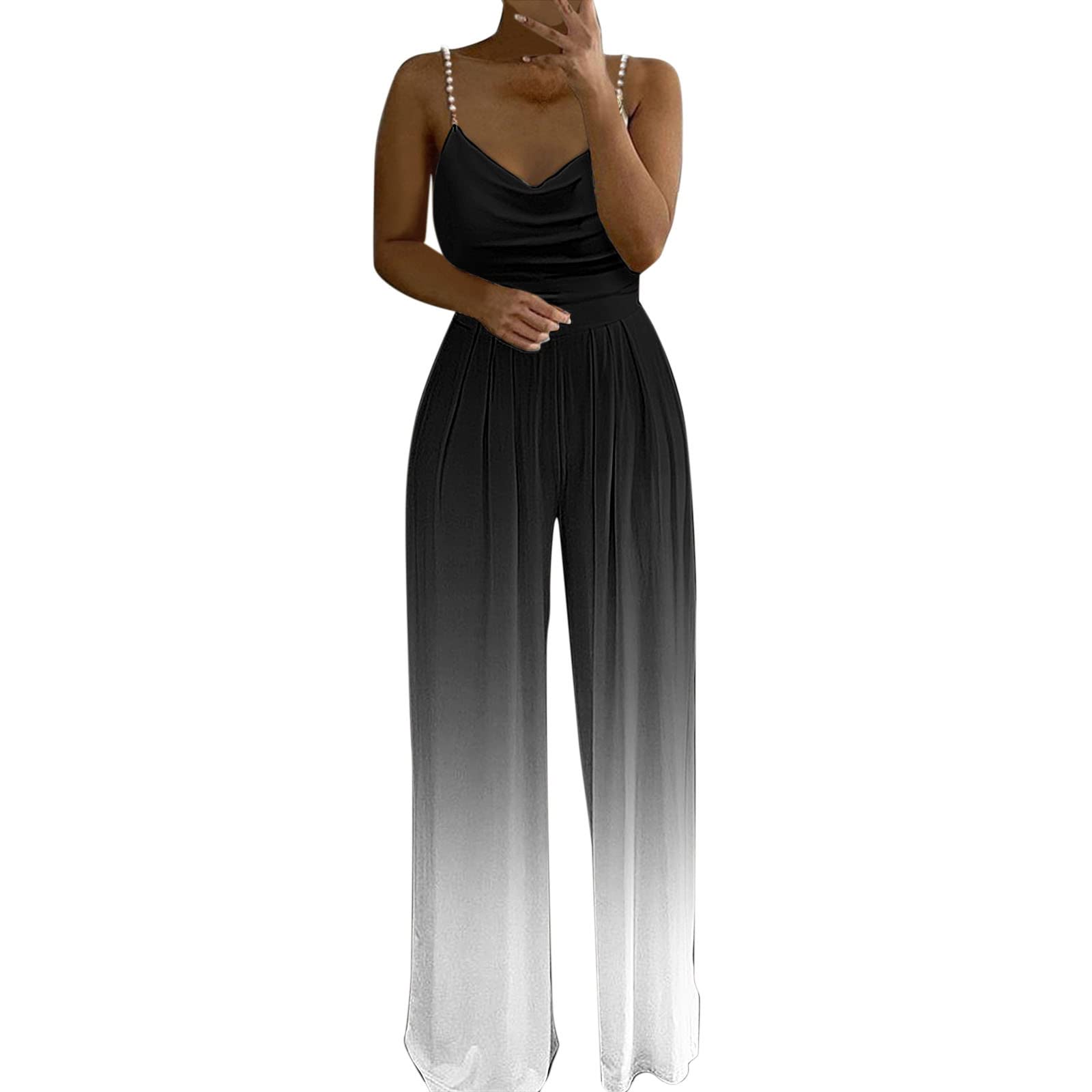 **Gibobby Women's Plus Size Summer Jumpsuit - Loose Fit V-Neck Spaghetti Strap Short Romper for Casual Outings & Beach Vacations**
